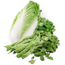 Chinese kool zak a 450 gram  spinazie zak a 450 gram 
of snijbonen zak a 400 gram